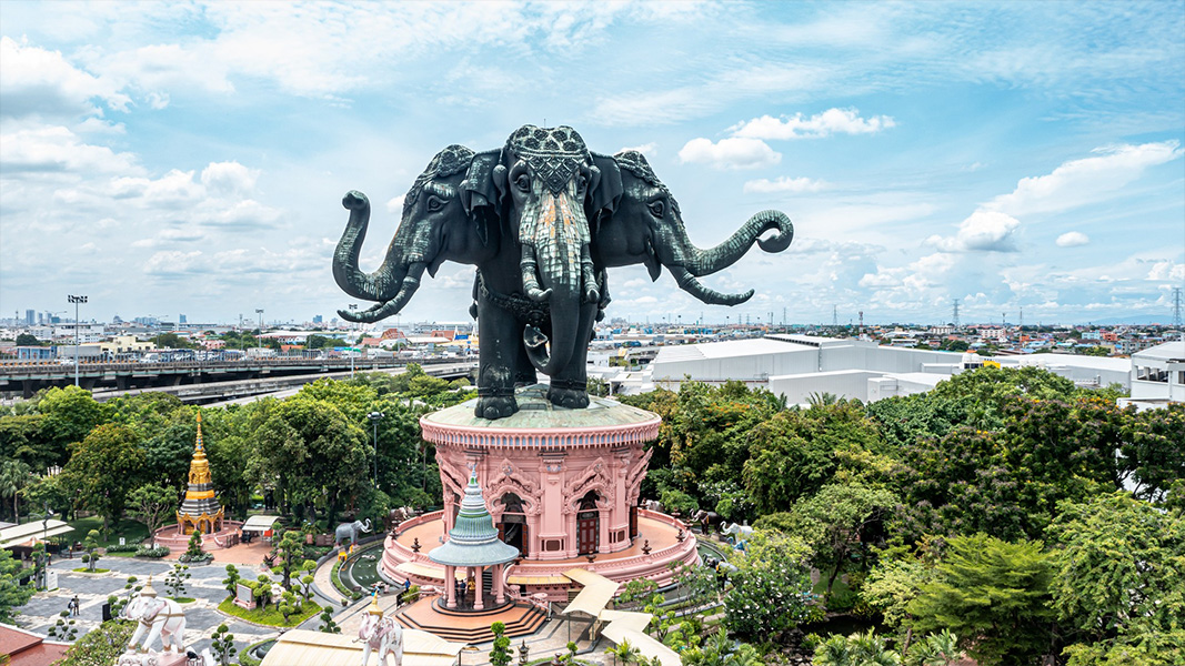 Visit Samut Prakan at the Erawan Elephant Museum – an important landmark with a large three-headed elephant and displays of ancient artefacts.